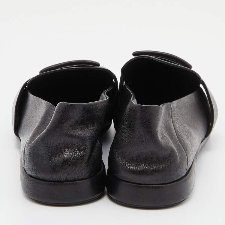 Pre Owned Prada Black Leather Logo Loafers Size 40