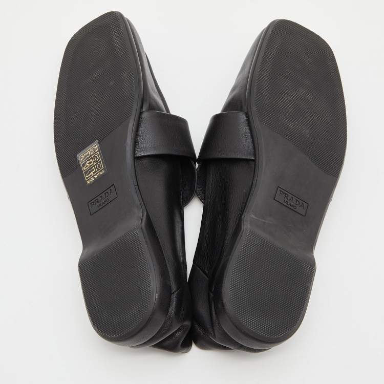 Pre Owned Prada Black Leather Logo Loafers Size 40