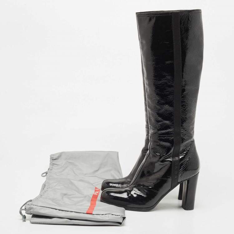 Pre Owned Prada Black Patent Leather Knee Length Boots Size 39