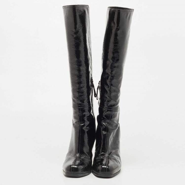 Pre Owned Prada Black Patent Leather Knee Length Boots Size 39