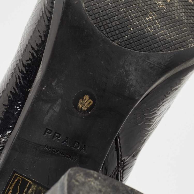 Pre Owned Prada Black Patent Leather Knee Length Boots Size 39