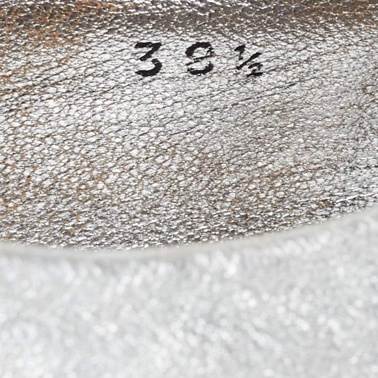 Pre Owned Prada Silver Leather Wedge Espadrille Sneakers Size 38.5