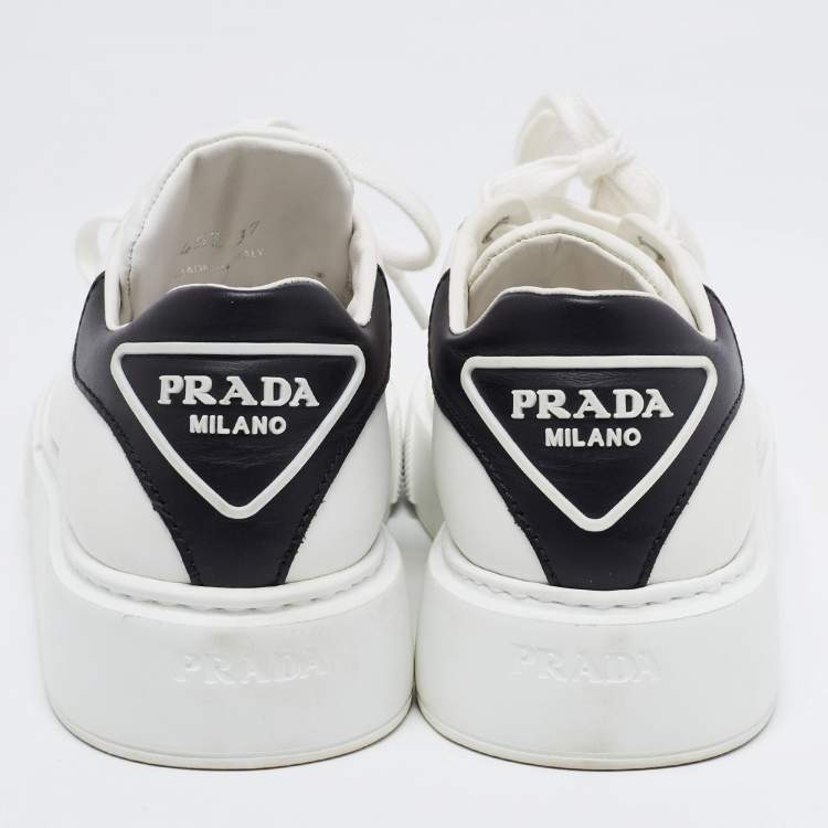 Pre Owned Prada White/Black Leather Macro Low Top Sneakers Size 37