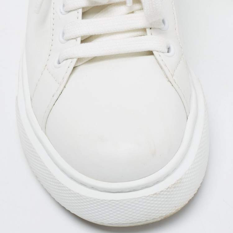 Pre Owned Prada White/Black Leather Macro Low Top Sneakers Size 37