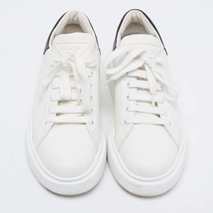 Pre Owned Prada White/Black Leather Macro Low Top Sneakers Size 37