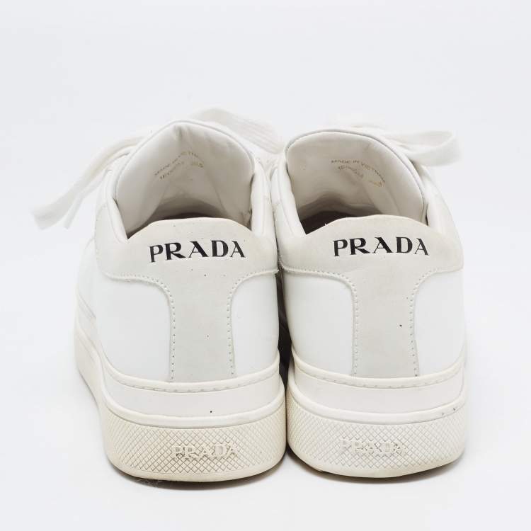 Pre Owned Prada White Leather Low Top Sneakers Size 38.5