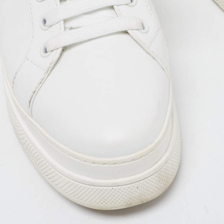 Pre Owned Prada White Leather Low Top Sneakers Size 38.5
