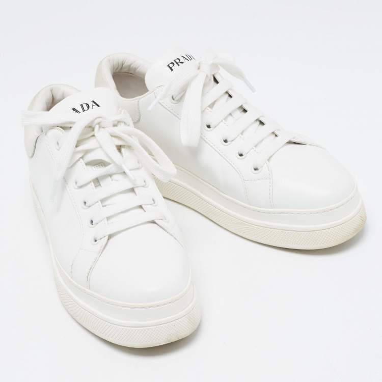 Pre Owned Prada White Leather Low Top Sneakers Size 38.5