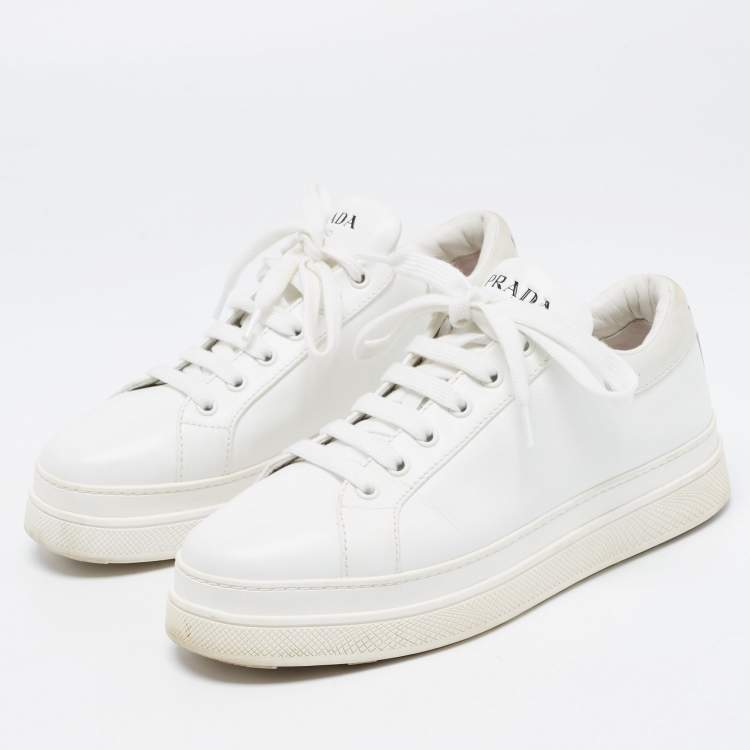 Pre Owned Prada White Leather Low Top Sneakers Size 38.5