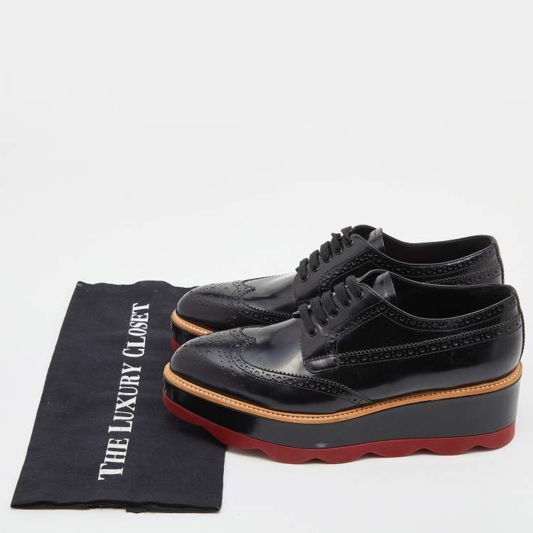 Pre Owned Prada Black Brogue Leather Platform Derby Sneakers Size 39