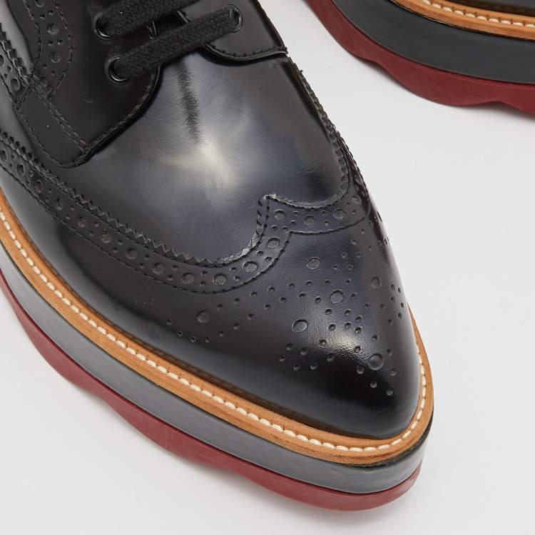 Pre Owned Prada Black Brogue Leather Platform Derby Sneakers Size 39