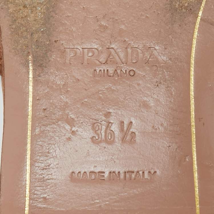 Pre Owned Prada Brown Croc Embossed Leather Crystal Embellished Slide Flats Size 36.5