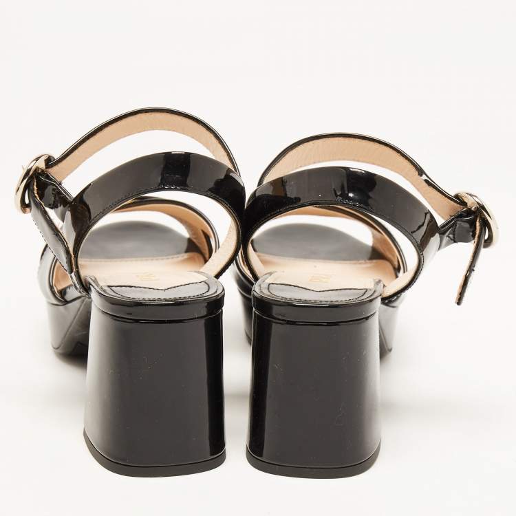 Pre Owned Prada Black Patent Leather Crisscross Ankle Strap Sandals Size 36