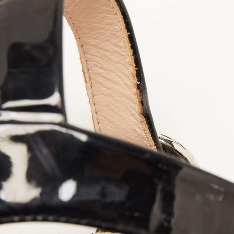 Pre Owned Prada Black Patent Leather Crisscross Ankle Strap Sandals Size 36