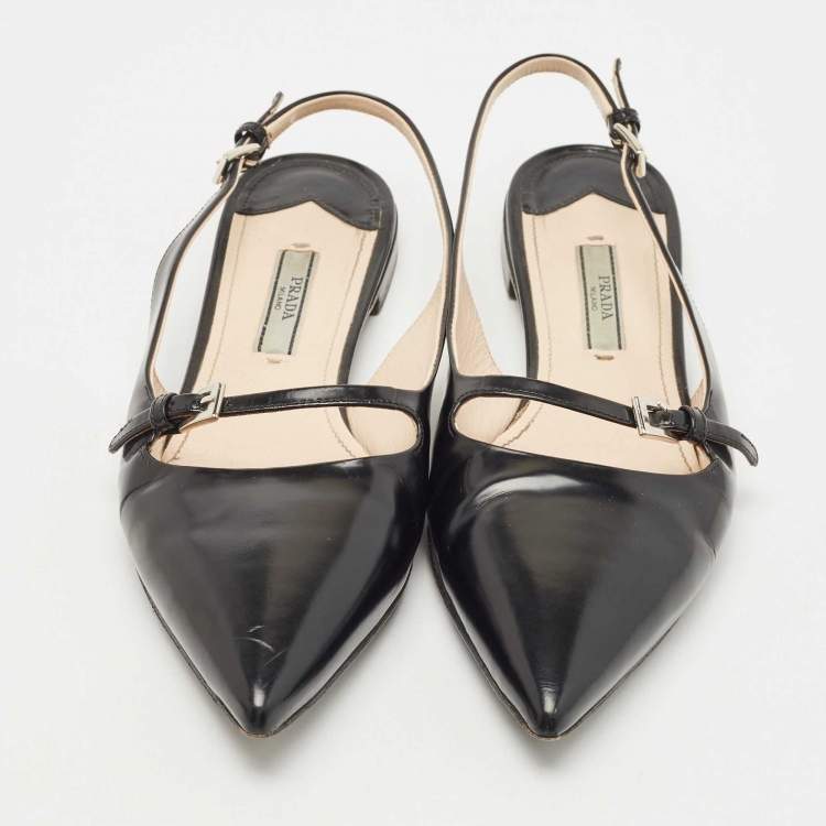 Pre Owned Prada Black Leather Slingback Flats Size 36