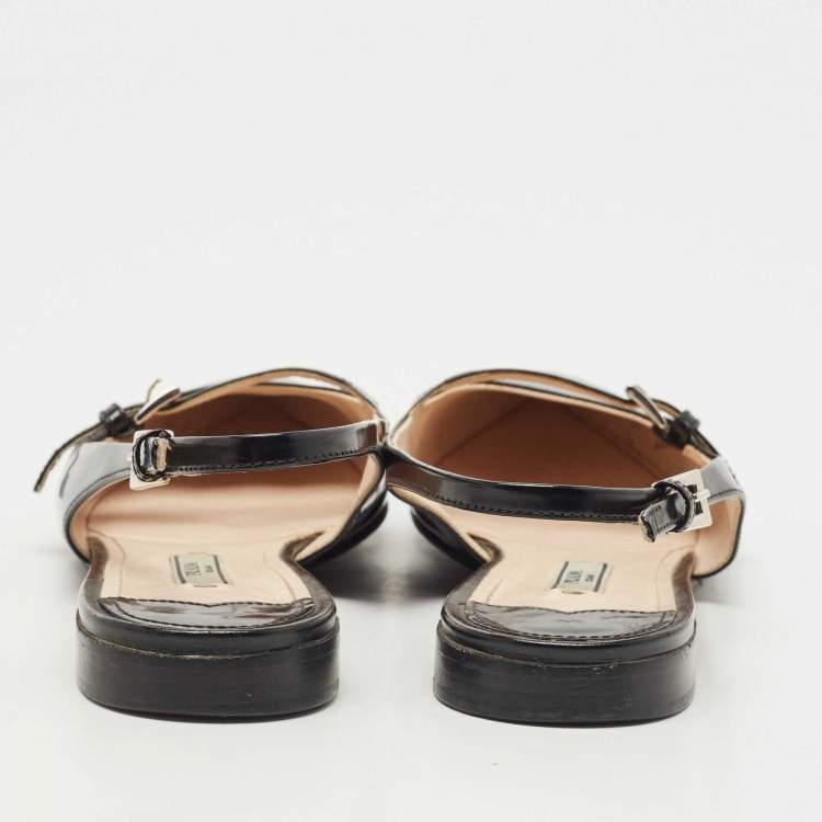 Pre Owned Prada Black Leather Slingback Flats Size 36