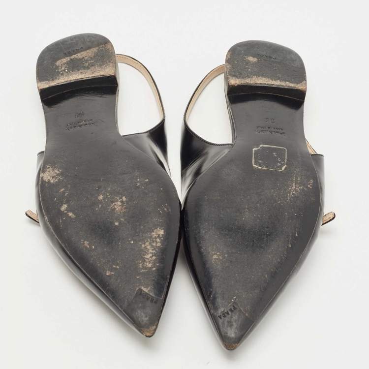 Pre Owned Prada Black Leather Slingback Flats Size 36