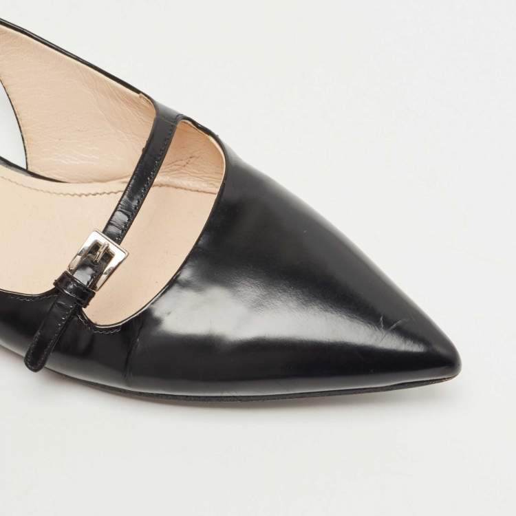 Pre Owned Prada Black Leather Slingback Flats Size 36