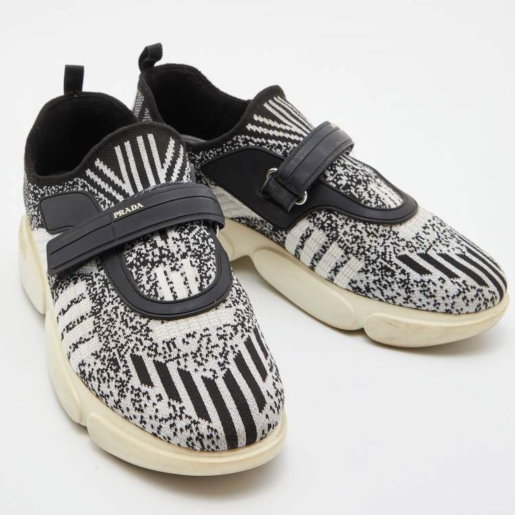 Pre Owned Prada Black/White Lurex Cloudbust Sneakers Size 37