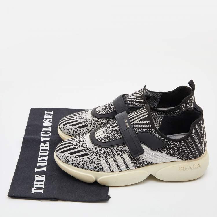 Pre Owned Prada Black/White Lurex Cloudbust Sneakers Size 37
