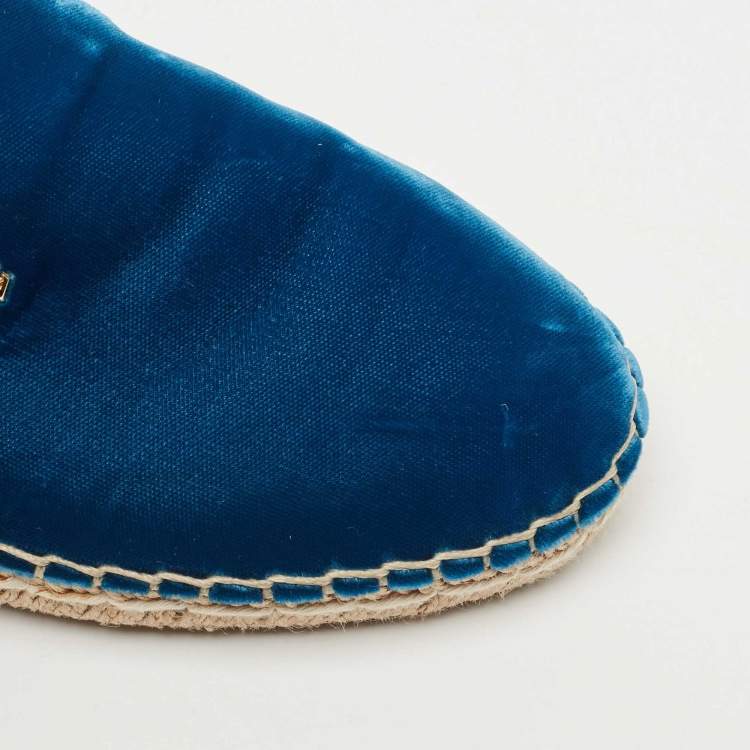 Pre Owned Prada Blue Velvet Espadrille Flat Mules Size 38.5
