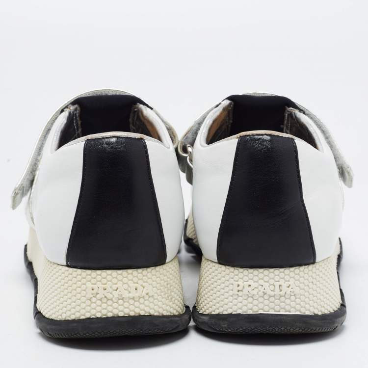 Pre Owned Prada White/Black Leather Low Top Sneakers Size 37.5 