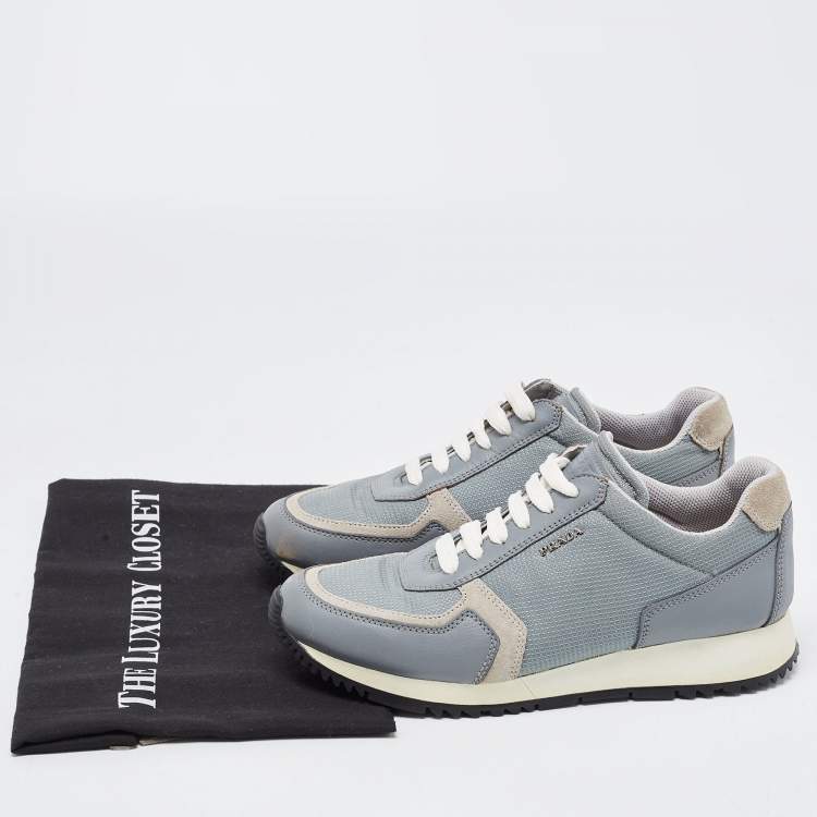 Pre Owned Prada Grey Mesh and Leather Low Top Sneakers Size 37.5