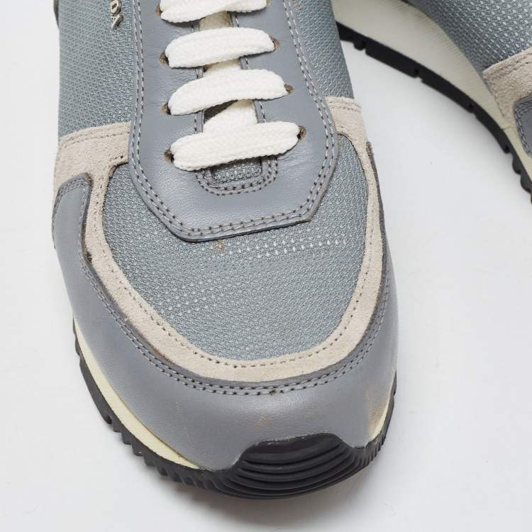 Pre Owned Prada Grey Mesh and Leather Low Top Sneakers Size 37.5