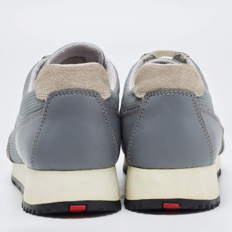 Pre Owned Prada Grey Mesh and Leather Low Top Sneakers Size 37.5