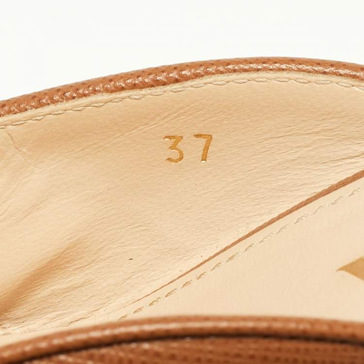 Pre Owned Prada Tan Saffiano Leather Crystal Embellished Platform Wedge Sandals Size 37