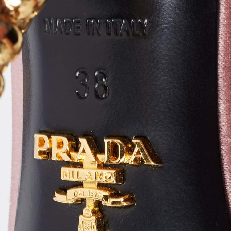 Pre Owned Prada Pink Satin and Feather Embellished Ankle Strap Sandals Size 38