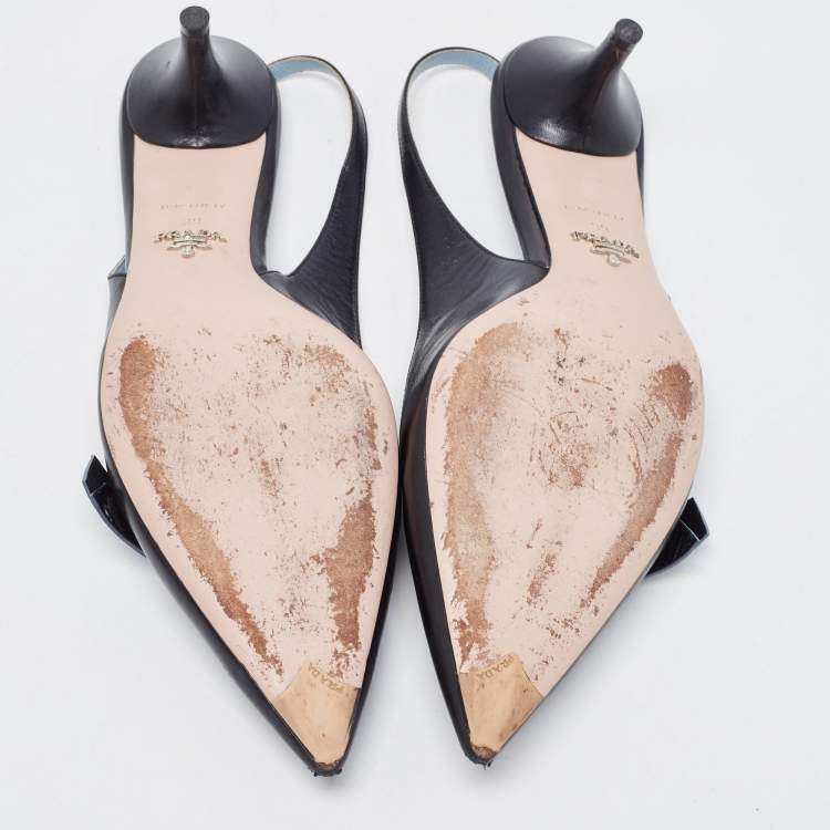 Pre Owned Prada Black Leather Slingback Pumps Size 39