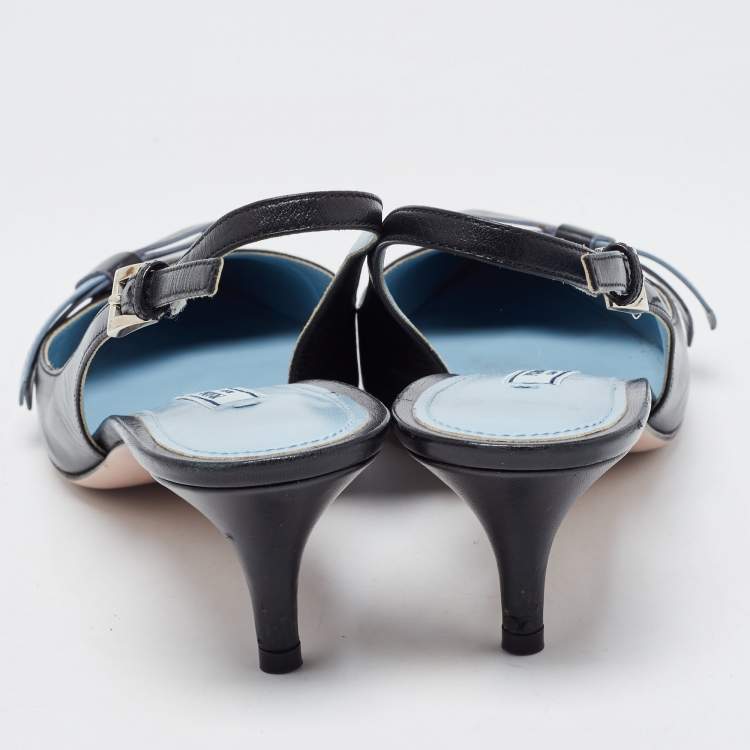 Pre Owned Prada Black Leather Slingback Pumps Size 39