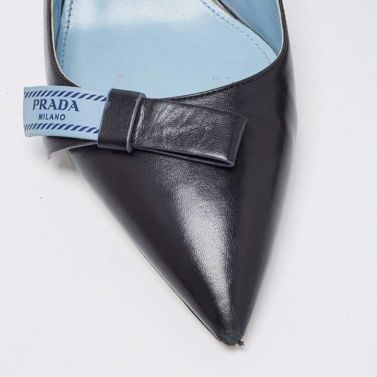 Pre Owned Prada Black Leather Slingback Pumps Size 39