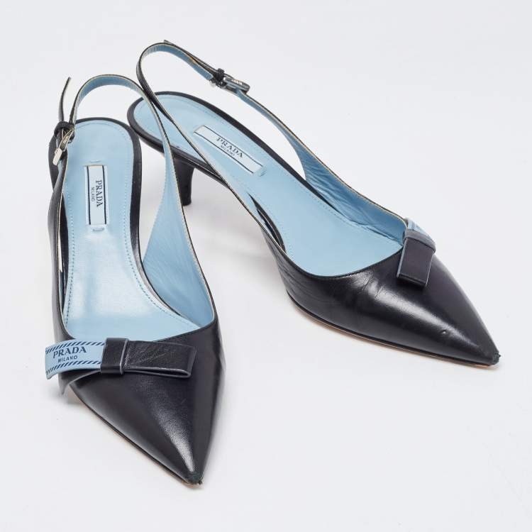 Pre Owned Prada Black Leather Slingback Pumps Size 39
