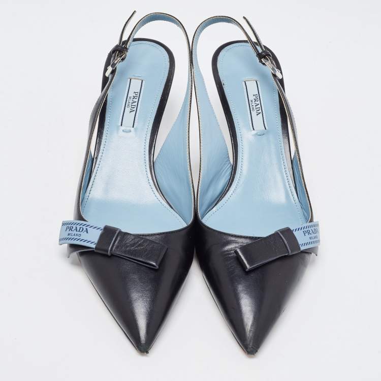 Pre Owned Prada Black Leather Slingback Pumps Size 39