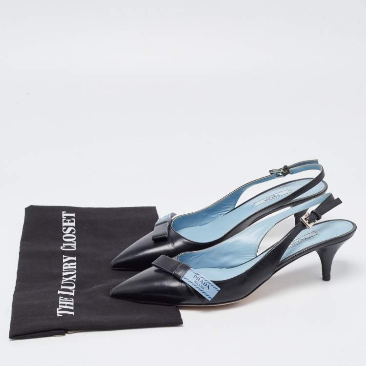 Pre Owned Prada Black Leather Slingback Pumps Size 39