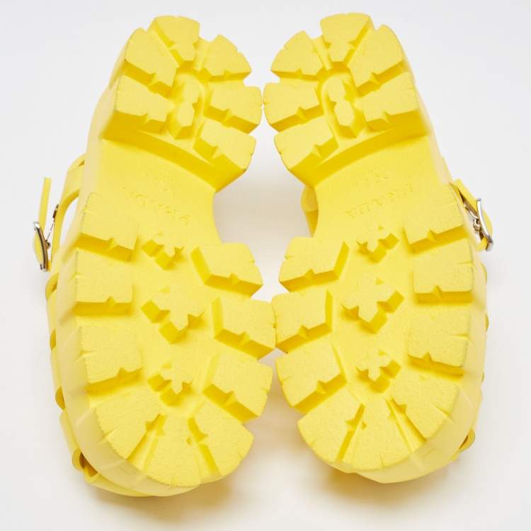 Pre Owned Prada Yellow Rubber Monolith Sandals Size 38