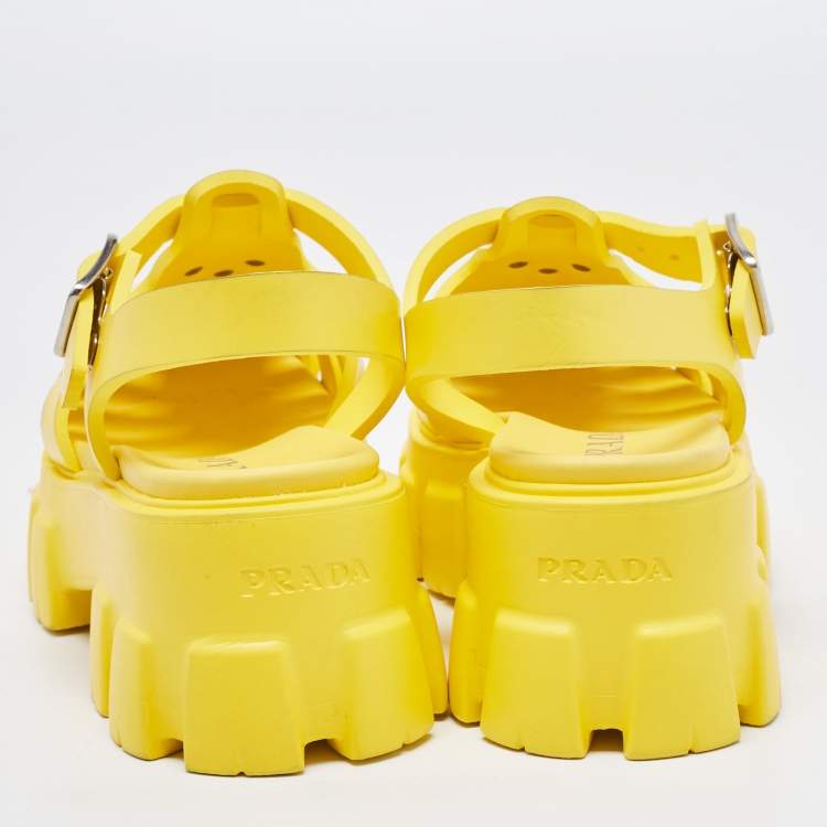 Pre Owned Prada Yellow Rubber Monolith Sandals Size 38