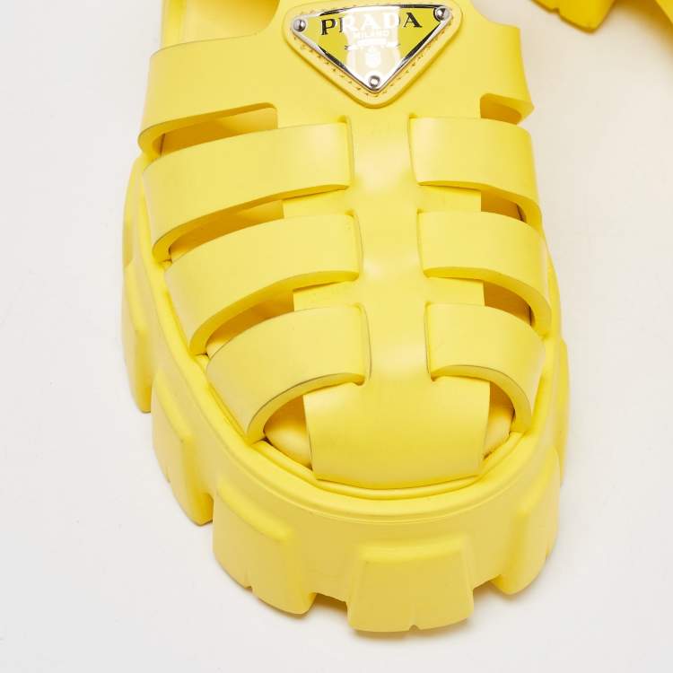 Pre Owned Prada Yellow Rubber Monolith Sandals Size 38