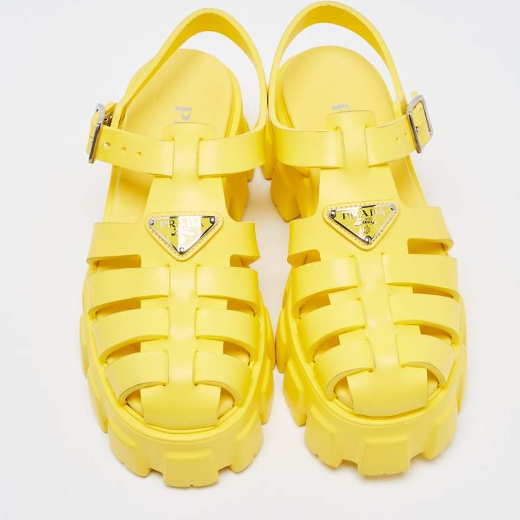Pre Owned Prada Yellow Rubber Monolith Sandals Size 38