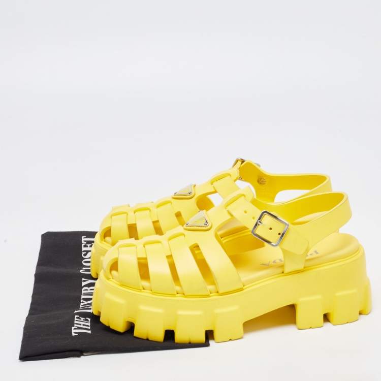 Pre Owned Prada Yellow Rubber Monolith Sandals Size 38