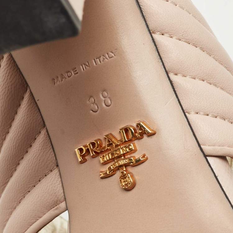 Pre Owned Prada Beige Leather Crisscross Slide Sandals Size 38