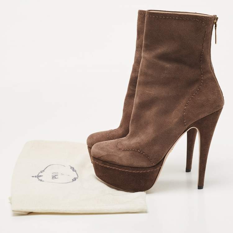 Pre Owned Prada Brown Suede Platform Ankle Boots Size 39