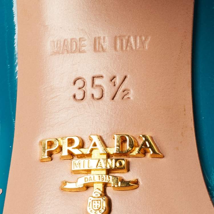 Pre Owned Prada Teal Patent Leather Loafer Pumps Size 35.5