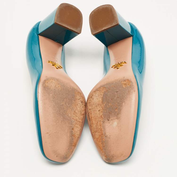 Pre Owned Prada Teal Patent Leather Loafer Pumps Size 35.5
