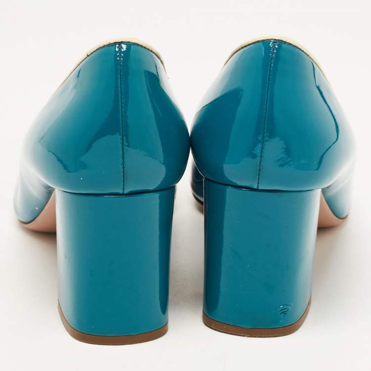 Pre Owned Prada Teal Patent Leather Loafer Pumps Size 35.5