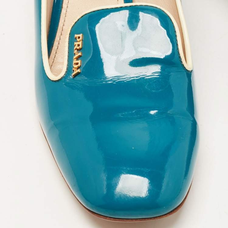 Pre Owned Prada Teal Patent Leather Loafer Pumps Size 35.5