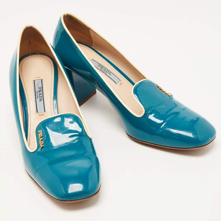 Pre Owned Prada Teal Patent Leather Loafer Pumps Size 35.5