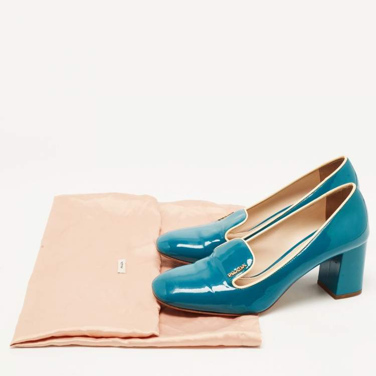 Pre Owned Prada Teal Patent Leather Loafer Pumps Size 35.5